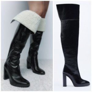 Zara Fold-over Leather High Heel Boot